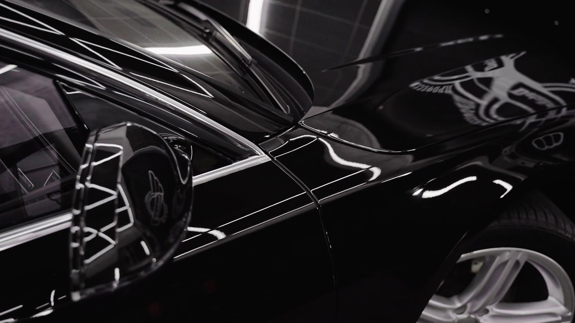Close view of refined black automotive paint