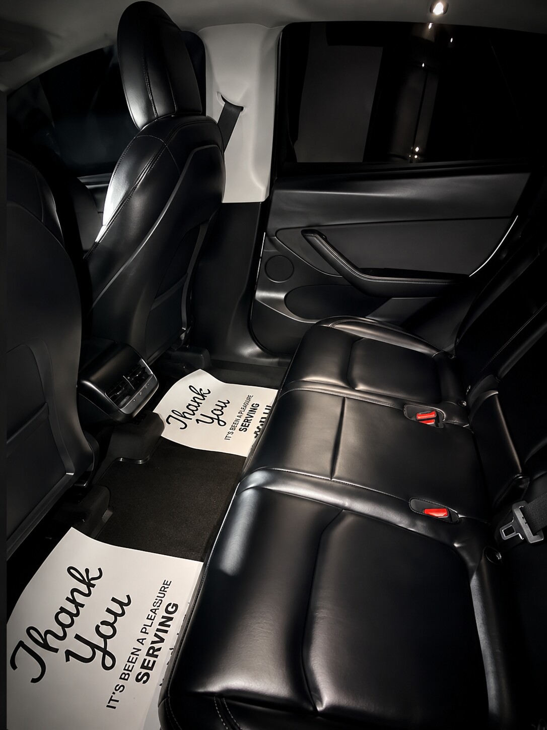 Detailed rear leather seating and clean cabin